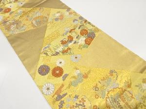 アンティーク　切りばめ風　鴛鴦に松藤・菊・桐模様織り出し袋帯（材料）